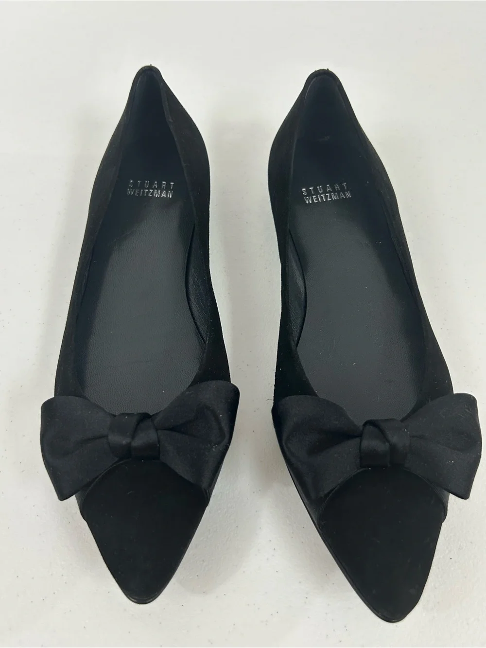 Stuart Weitzman Black Suede Bow Flats Size 7.5